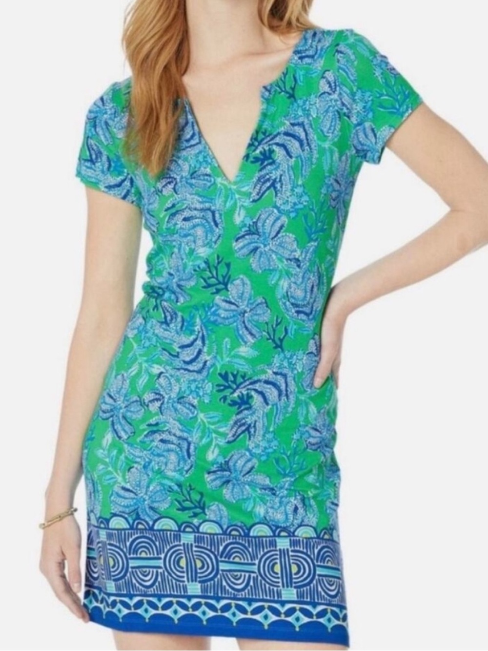 Lilly Pulitzer Sophiletta Mini Dress Cabana Green Keepin It Reel UPF 50+. XXL.
.